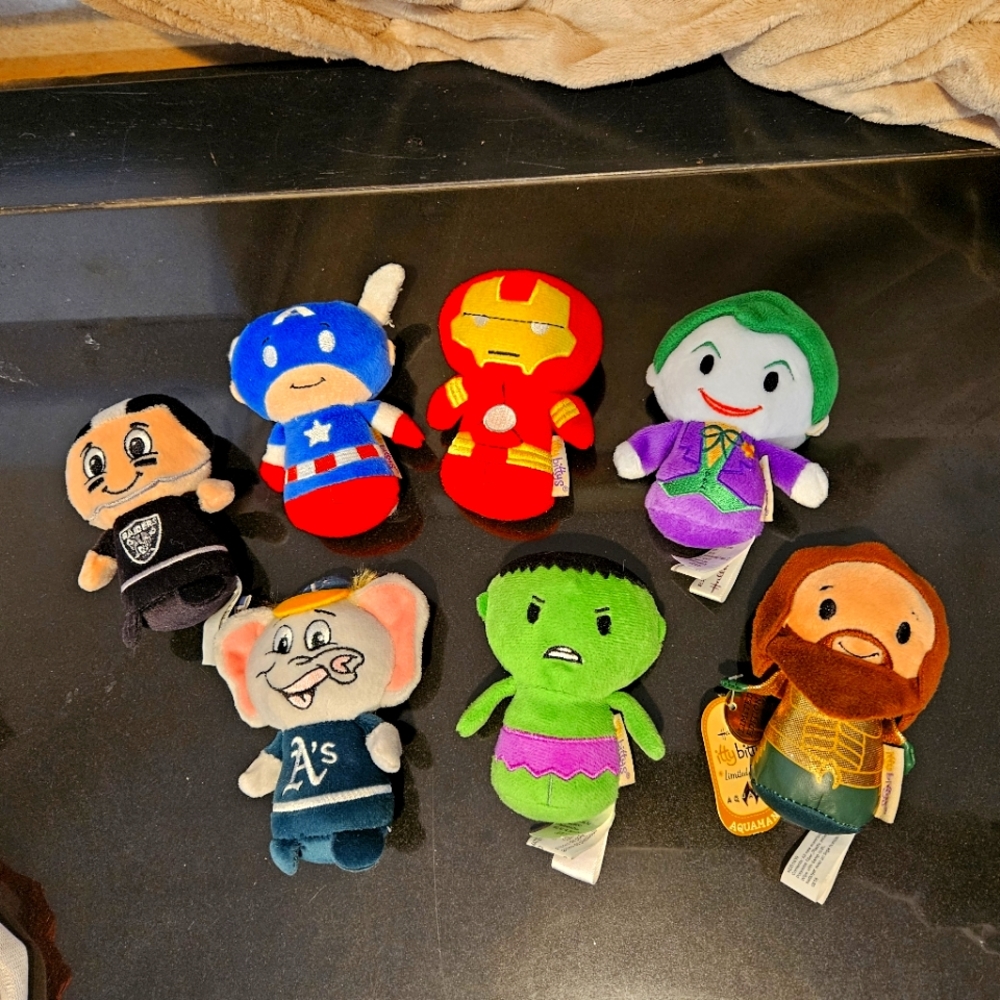 Bundle of 7 Hallmark Itty Bitty Marvel Superheros & Sports Plush